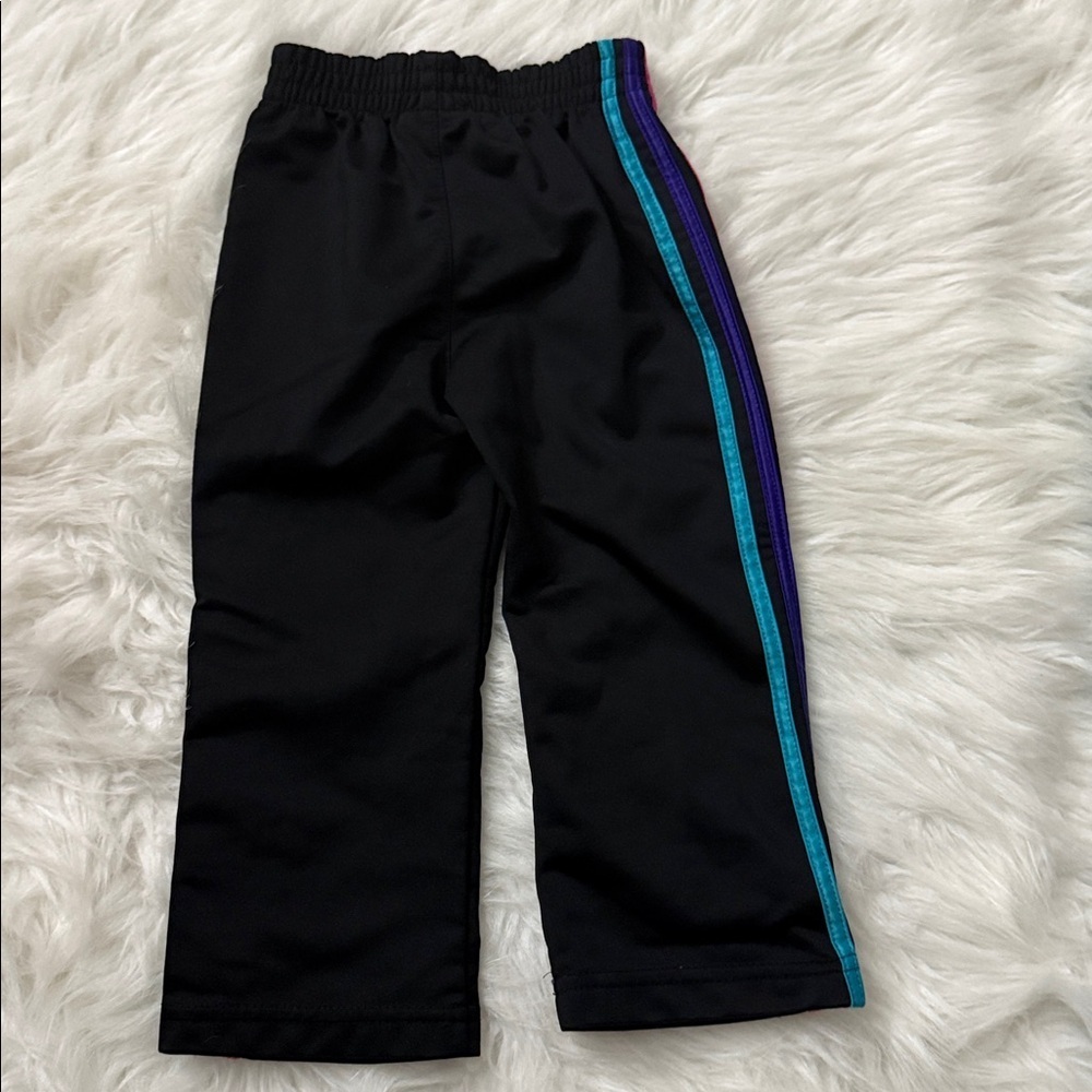 adidas Kids Black Sweatpants with Pink, Purple & Teal Side Stripes - Picture 4 of 4